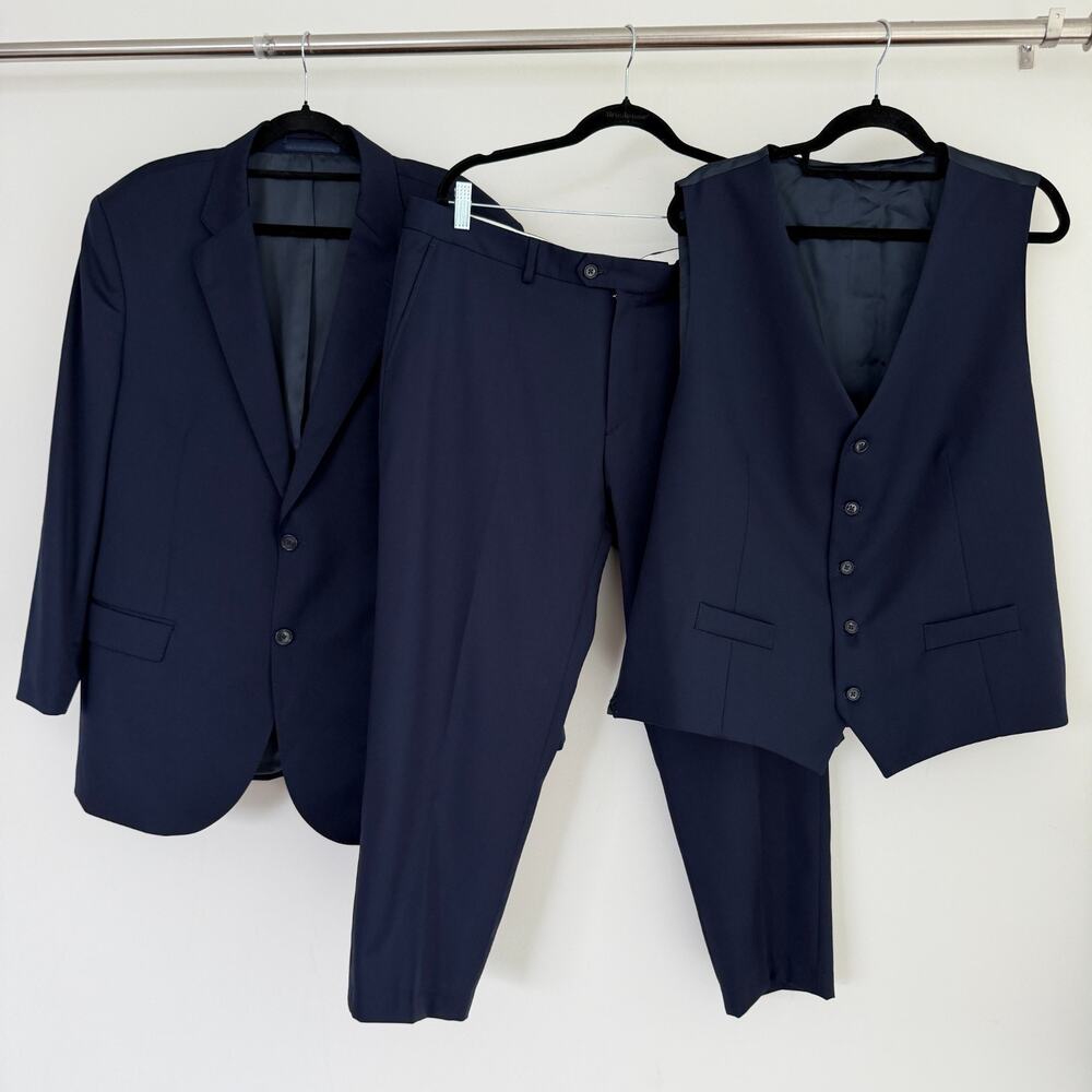 Hawes & Curtis 1913 Suit 46S Navy Italian Wool Reda Blazer Waistcoat Pants 38x25